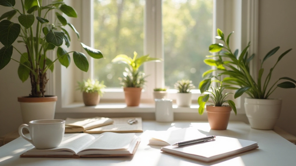 Optimierter Morgenplatz mit Kaffee und Tagebuch